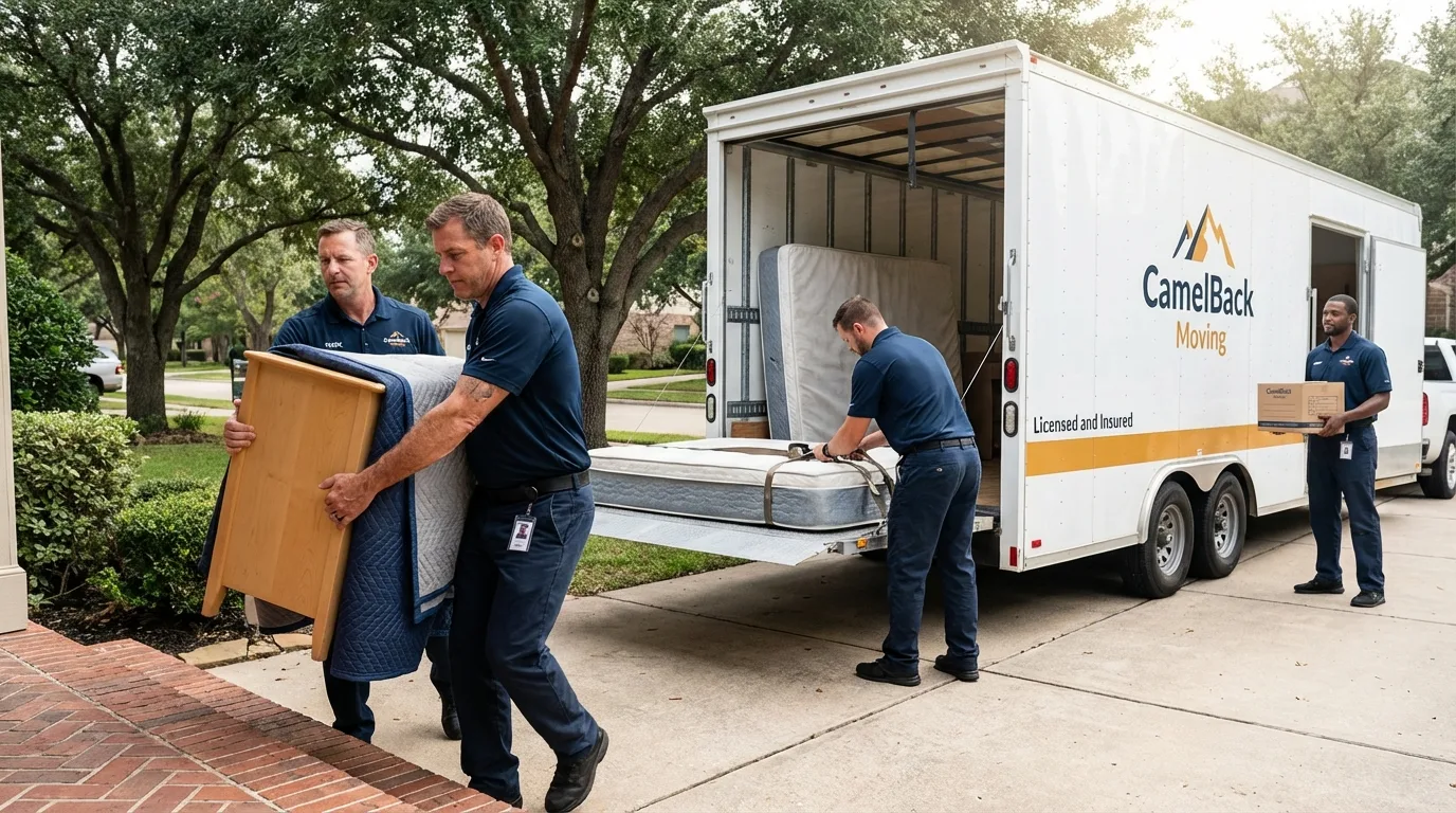 Crew loading residential truck for cross-state move from Dunnellon, FL