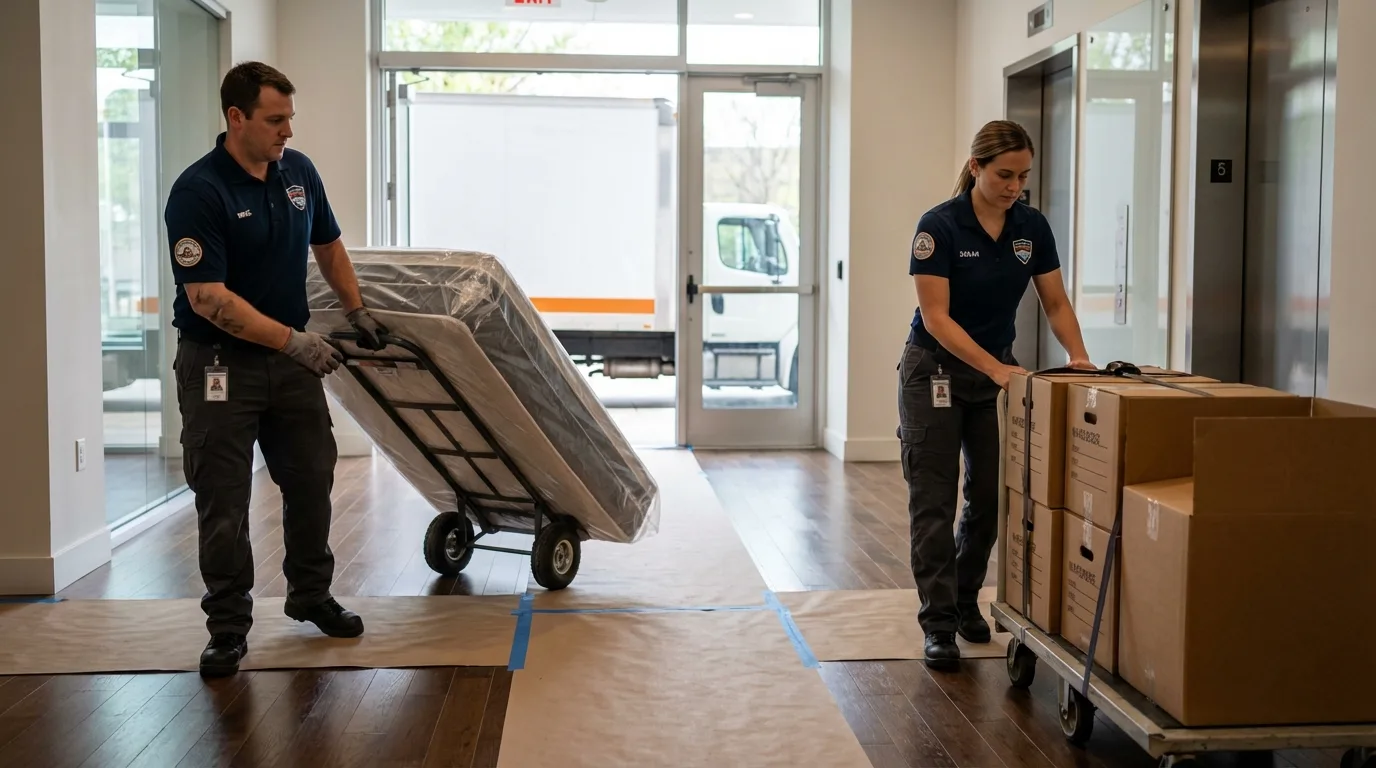 Professional apartment movers loading elevator in Dunnellon, FL
